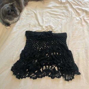 Crochet black coverup skirt small